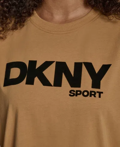 Dkny Women's Flocked Logo Drop Shoulder T-shirt In Gold