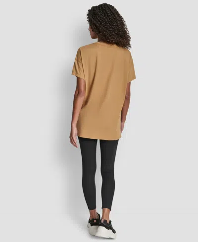 Dkny Women's Flocked Logo Drop Shoulder T-shirt In Gold