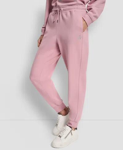 Dkny Women's Stacked Mini Rhinestone Logo Relaxed Cuff Jogger In Pink