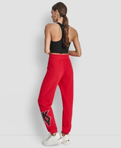 Dkny Women's Mixed Metal Stacked Glitter Logo Jogger In Red