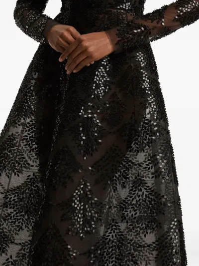 Oscar De La Renta Fern Sequin Embroidered Gown In Black