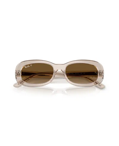 Ray Ban Rb2221 Sunglasses Transparent Beige Frame Brown Lenses Polarized 55-18 In Neutral