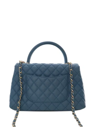 Pre-owned Chanel 2019 Small Quilted Caviar Coco Top Handle Bag Satchel In Blue