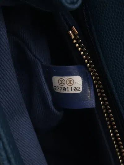 Pre-owned Chanel 2019 Small Quilted Caviar Coco Top Handle Bag Satchel In Blue
