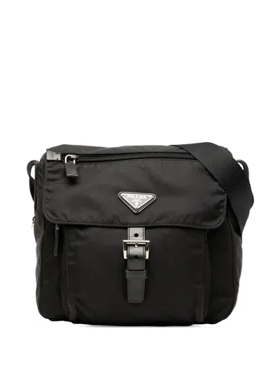 Pre-owned Prada 2013-2025 Tessuto Zip Buckle Messenger Bag Crossbody Bag In Black
