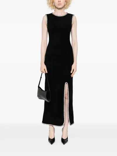 Sandro Embellished Split Maxi Dress In Black