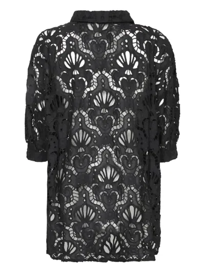 Farm Rio Openwork-design Button-up Top In Black