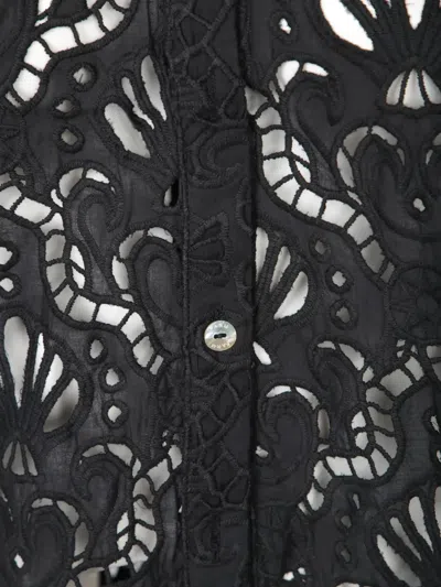 Farm Rio Openwork-design Button-up Top In Black