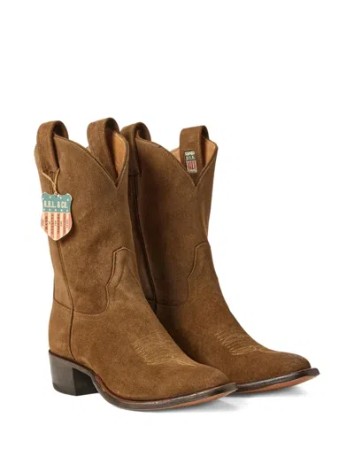 Rrl Suede Western Ankle Boots In Blue