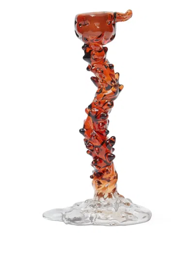 Polspotten Spiral-shaped Glass Candle Holder In Brown