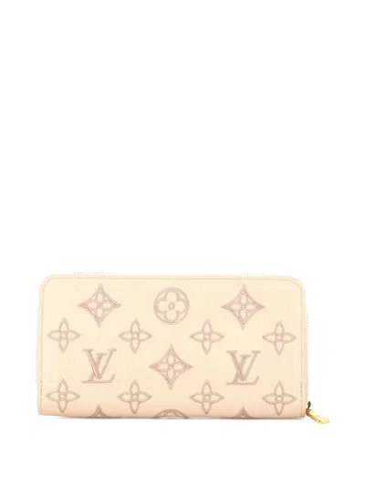 Pre-owned Louis Vuitton Zippy Wallet Monogram Broderie Anglaise Embroidered Leather Small Wallets In Neutral