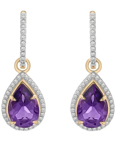 Macy's Amethyst (2-1/2 Ct. T.w.) And Diamond (1/4ct. T.w.) Drop Hoop Earrings In 14k Yellow Gold In Gold
