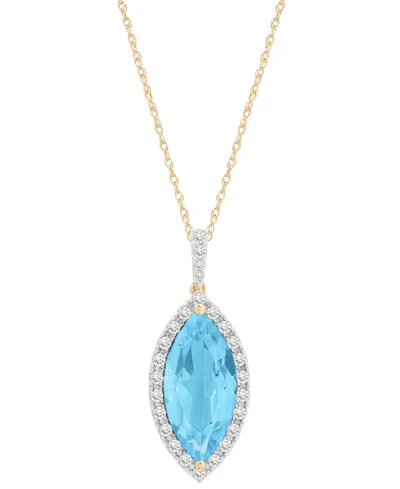 Macy's Blue Topaz (4 Ct. T.w.) And Diamond (1/4 Ct. T.w.) Marquise Drop Pendant In 14k Yellow Gold In Gold