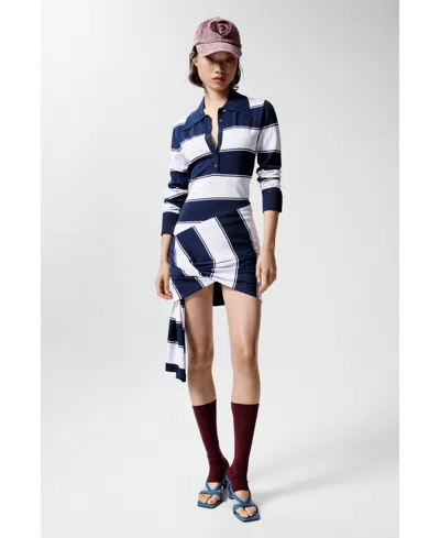 Desigual Women's Striped Polo Dress In Blue