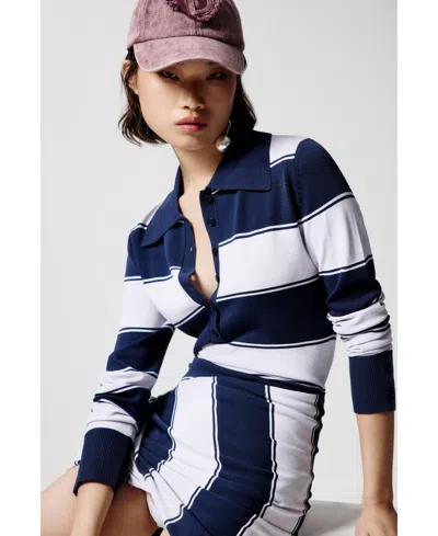 Desigual Women's Striped Polo Dress In Blue
