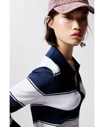 Desigual Women's Striped Polo Dress In Blue