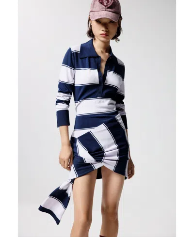 Desigual Women's Striped Polo Dress In Blue