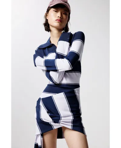 Desigual Women's Striped Polo Dress In Blue