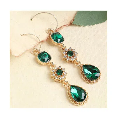 Sohi Women's Green Embellished Teardrop Earrings In Green
