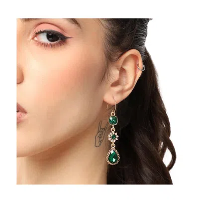 Sohi Women's Green Embellished Teardrop Earrings In Green