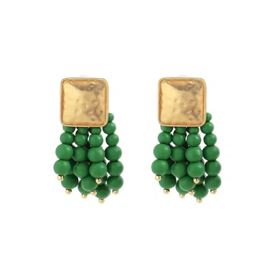 Sohi Women's Green Beaded Cluster Drop Earrings In Green