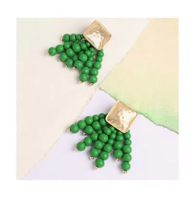 Sohi Women's Green Beaded Cluster Drop Earrings In Green