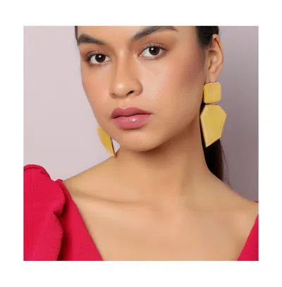 Sohi Women's Yellow Abstract Stone Drop Earrings In Yellow