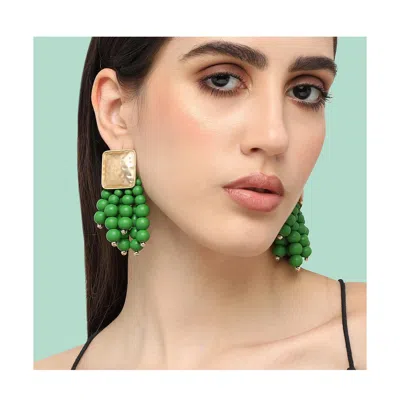 Sohi Women's Green Beaded Cluster Drop Earrings In Green
