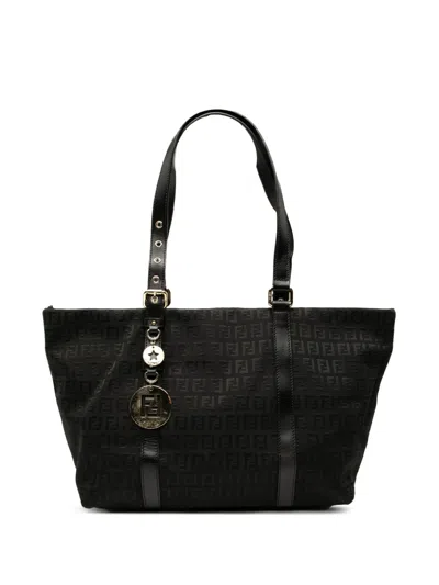 Pre-owned Fendi 2000-2010 Zucchino Canvas Superstar Tote Bag In Black