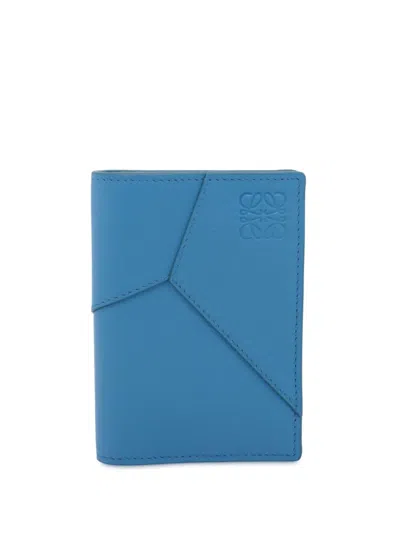 Pre-owned Loewe 2000-2025 Classic Calfskin Puzzle Bifold Card Holder In Blue