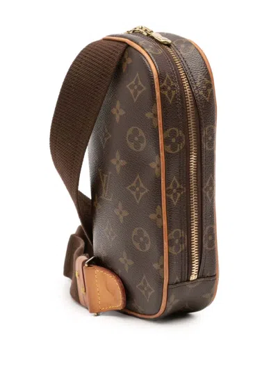 Pre-owned Louis Vuitton 2005 Monogram Pochette Gange Crossbody Bag In Brown