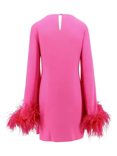 Nervi Dress With Natural Feathers With Knot On The Front In Pink
