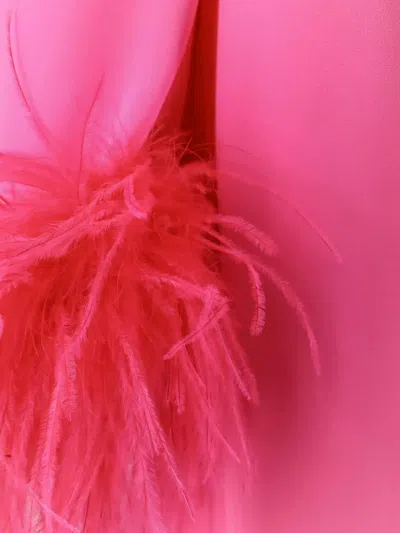 Nervi Dress With Natural Feathers With Knot On The Front In Pink