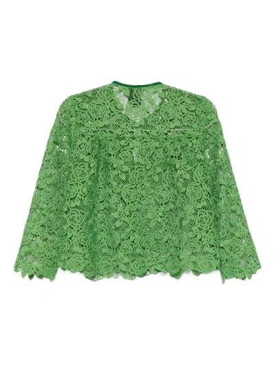 Anna Sui Rose Crochet Lace Bed Jacket In Green
