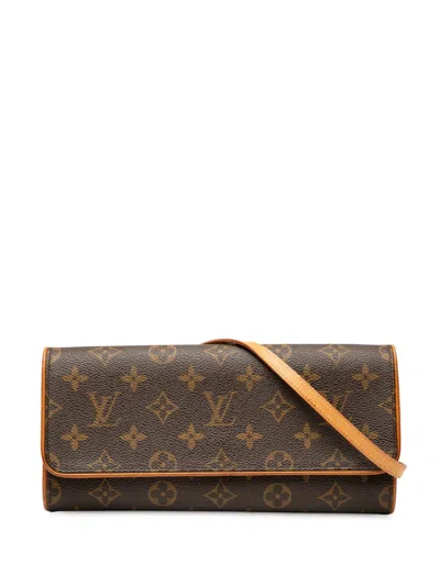 Pre-owned Louis Vuitton 2000 Monogram Pochette Twin Gm Crossbody Bag In Brown