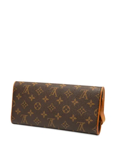 Pre-owned Louis Vuitton 2000 Monogram Pochette Twin Gm Crossbody Bag In Brown