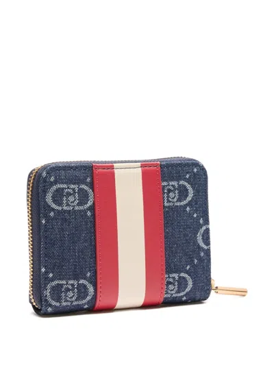 Liu •jo Zip-around Denim-effect Wallet In Blue