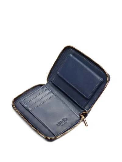 Liu •jo Zip-around Denim-effect Wallet In Blue