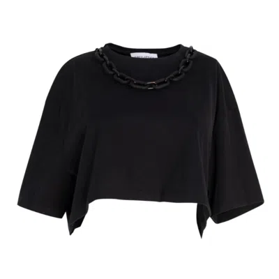 Circular Path Women's Necklace Crop T-shirt - Black In Black