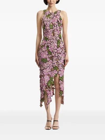 Oscar De La Renta Mosaic Sequin-floral Embroidered Midi Dress In Multi