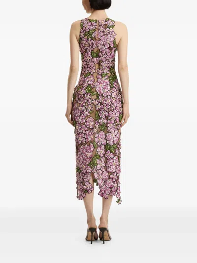 Oscar De La Renta Mosaic Sequin-floral Embroidered Midi Dress In Multi