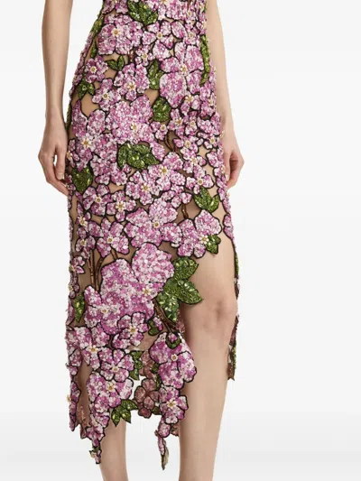 Oscar De La Renta Mosaic Sequin-floral Embroidered Midi Dress In Multi