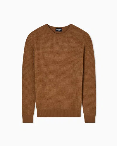 Giorgio Armani Vicuña Wool Crew-neck Jumper In Brown