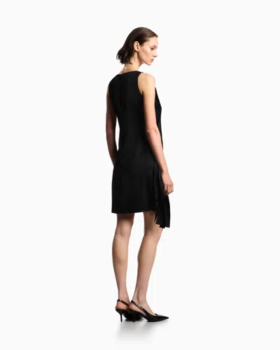 Emporio Armani Polygon Capsule Collection Dress With Satin-fringed Details In Black