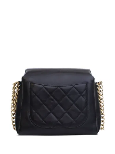 Pre-owned Chanel 2019 Quilted Goatskin Side Chain Compartment Flap Crossbody Bag In Black