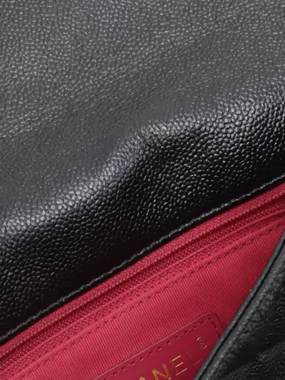 Pre-owned Chanel 2021-2025 Small Quilted Caviar Chain Melody Flap Crossbody Bag In Black