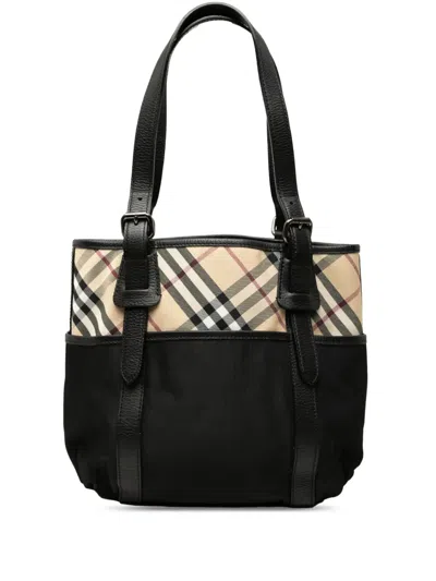 Pre-owned Burberry 2000-2017 Nova Check Nylon Tote Bag In Black