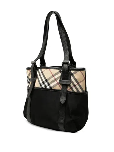 Pre-owned Burberry 2000-2017 Nova Check Nylon Tote Bag In Black