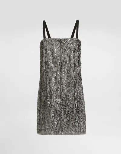 Dolce & Gabbana Dress With Embroidered Sequins In Silver
