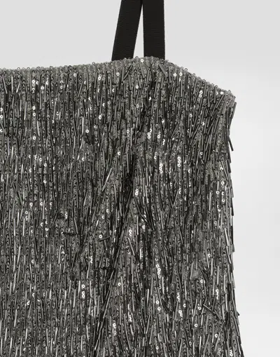 Dolce & Gabbana Dress With Embroidered Sequins In Silver